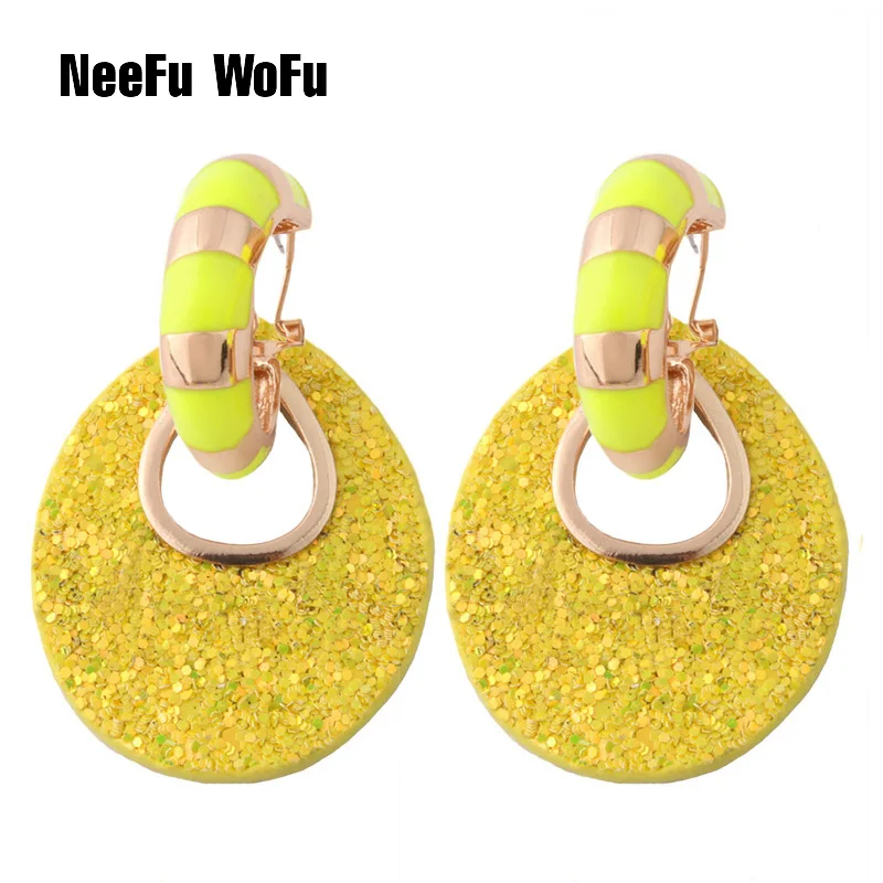 yellow NeeFu WoFu блестящие кожаные большие серьги бренд Oorbellen с принтом кольца для женщин orecchini Ear bijoux femme Brinco ювелирные изделия оптом - Окраска металла: yellow
