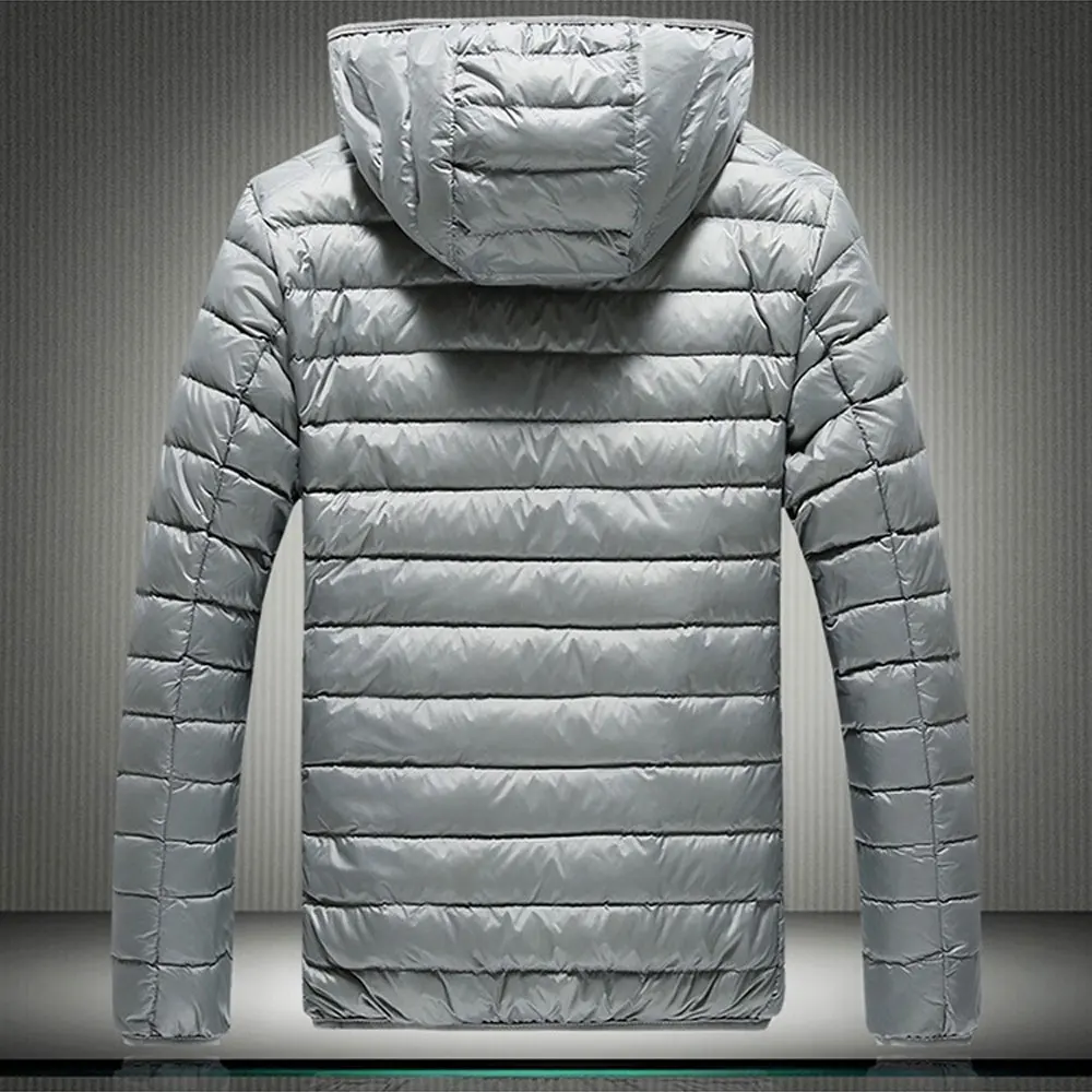 Мужская куртка на утином пуху однотонная модная уличная одежда очень легкая