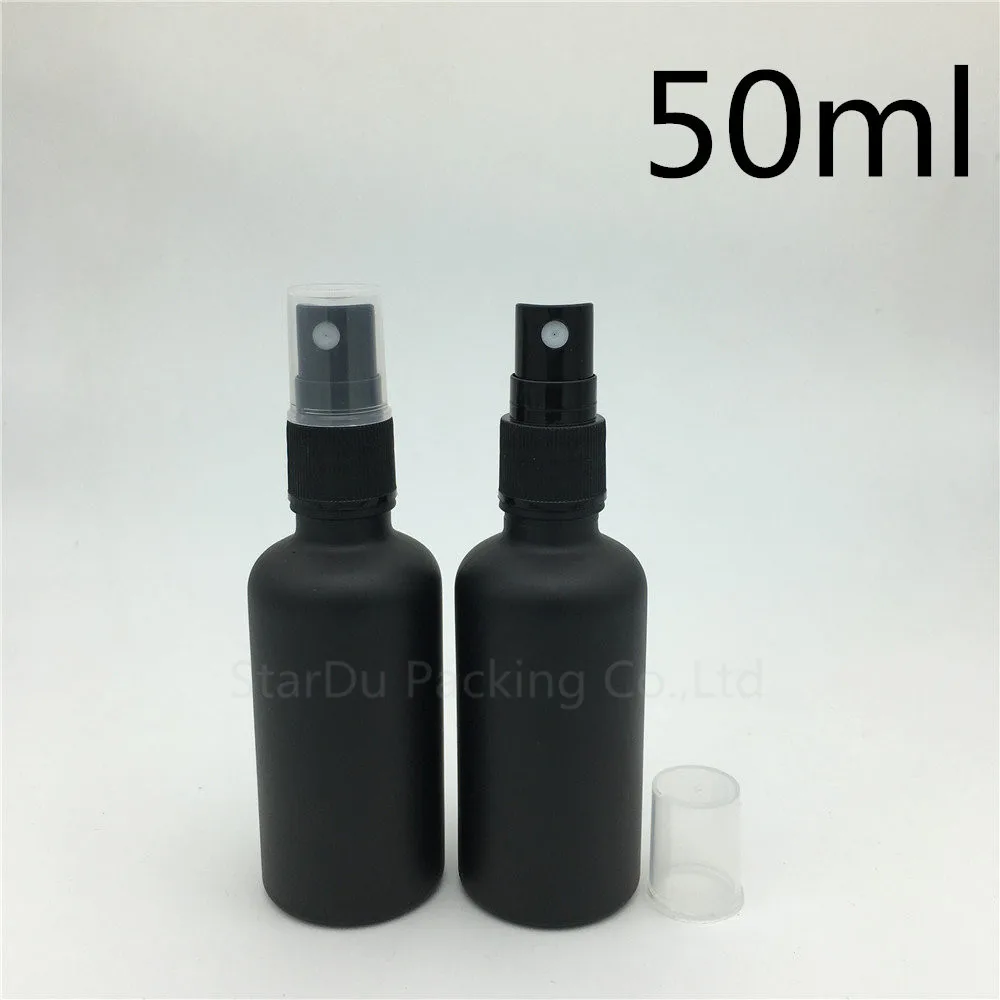 

Free Shipping 200pcs 50ml Black Frosted Glass Bottle With Perfume sprayer, Essential Oil Spray Glass Bottle, Factory Wholesale