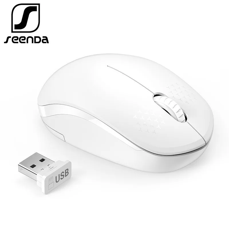 White SeenDa Бесшумная беспроводная мышь, компьютерная мышь 2,4 ГГц 1600 dpi, эргономичная Бесшумная портативная мини USB мышь для ноутбука - Цвет: White