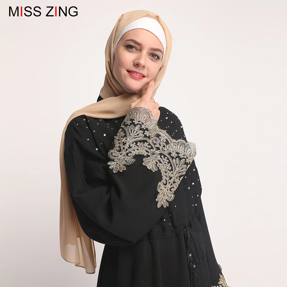 Платье туника Zing moism Abaya длинное платье с аппликацией в виде сеточки кимоно Jubah для