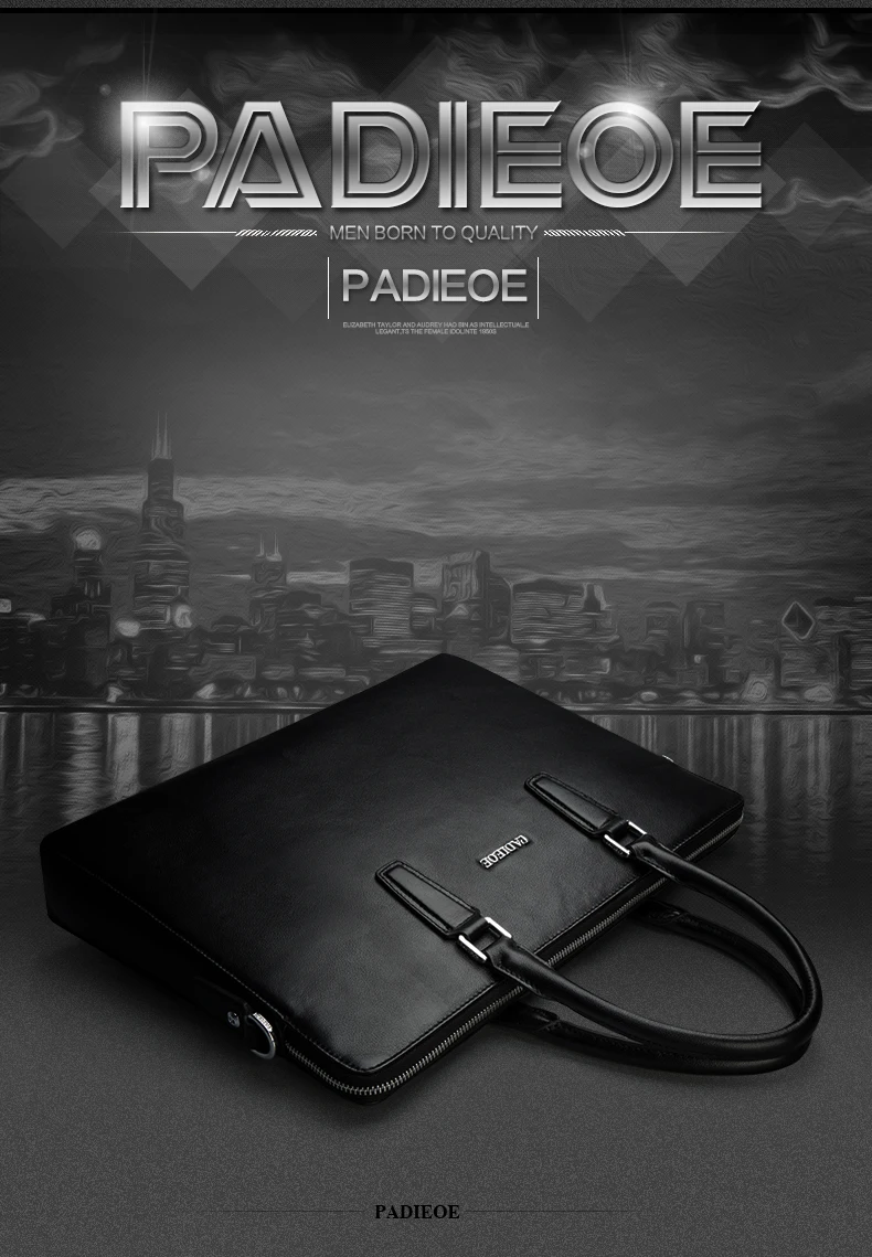 Padieoe Мужская сумка портфель кожаная Компьютерная сумка-мессенджер, Сумка кошельки из натуральной кожи