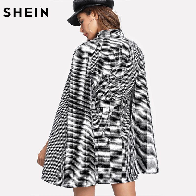 SHEIN Многоцветное Элегантное Модное Клетчатое Пончо С Поясом Винтажное Длинное Пальто На Пуговицах