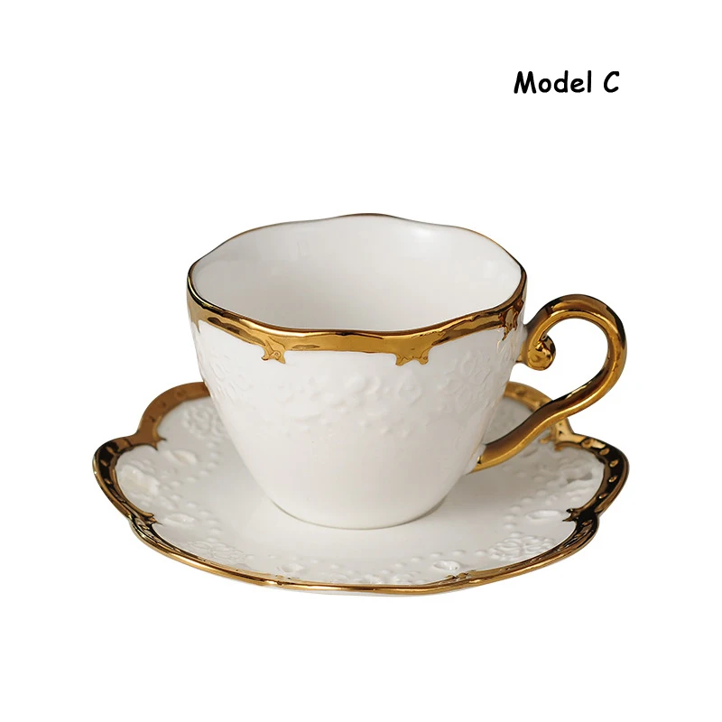 Ceramic Golden Crown Cup And Saucer Afternoon Tea Set Creative Coffee Mug Black Edge Teacups One | Дом и сад