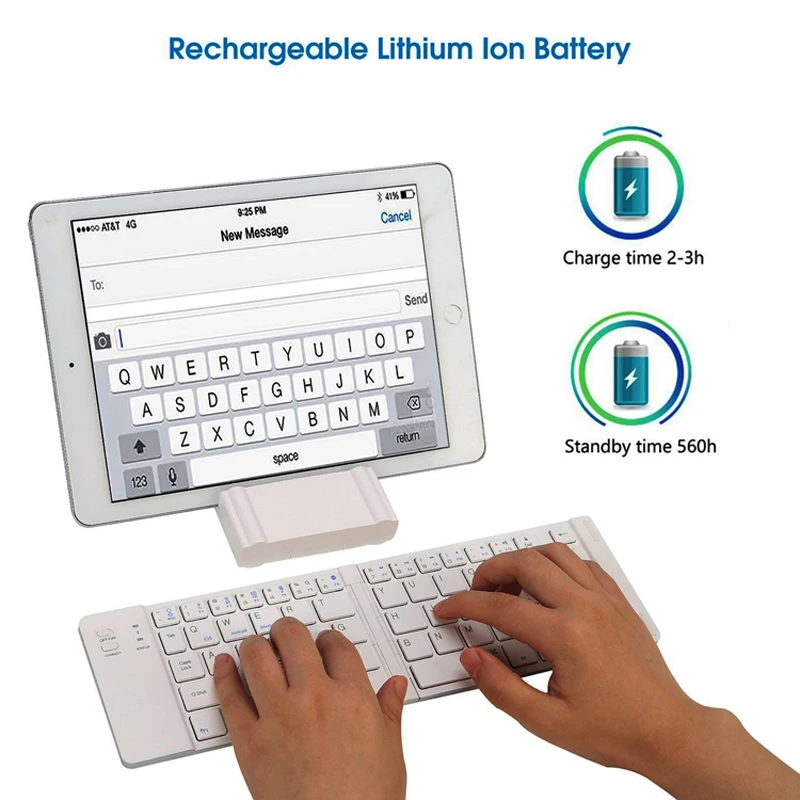 Складная Bluetooth клавиатура перезаряжаемая клавиатура Мини тонкая клавиатура с мобильным держателем для IOS/Android/Windows планшета/ноутбука