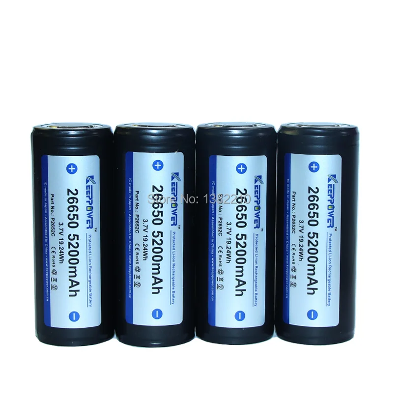 4 шт./лот, Keeppower 3,7 V 26650 ICR26650 5200mAh Защищенный фонарик