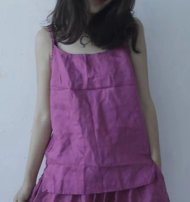 Женский винтажный льняной топ на бретельках свободный однотонный Топ в стиле