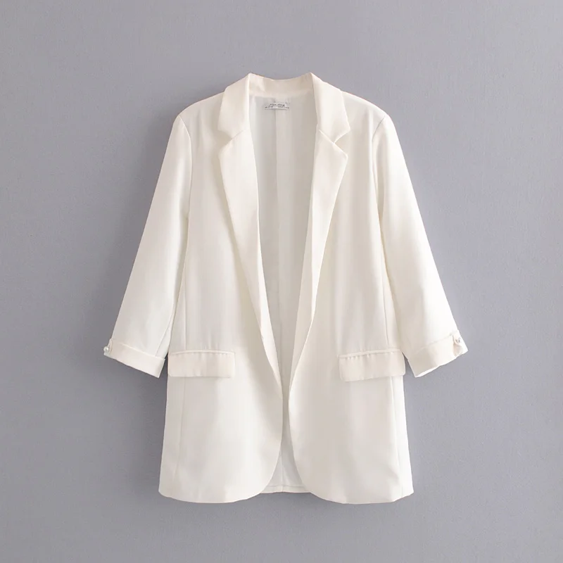 Women Large Size Six color Optional Casual Small Suit Lapel Double Side Pockets Buttonless Cardigan Solid Color Seven-point | Женская