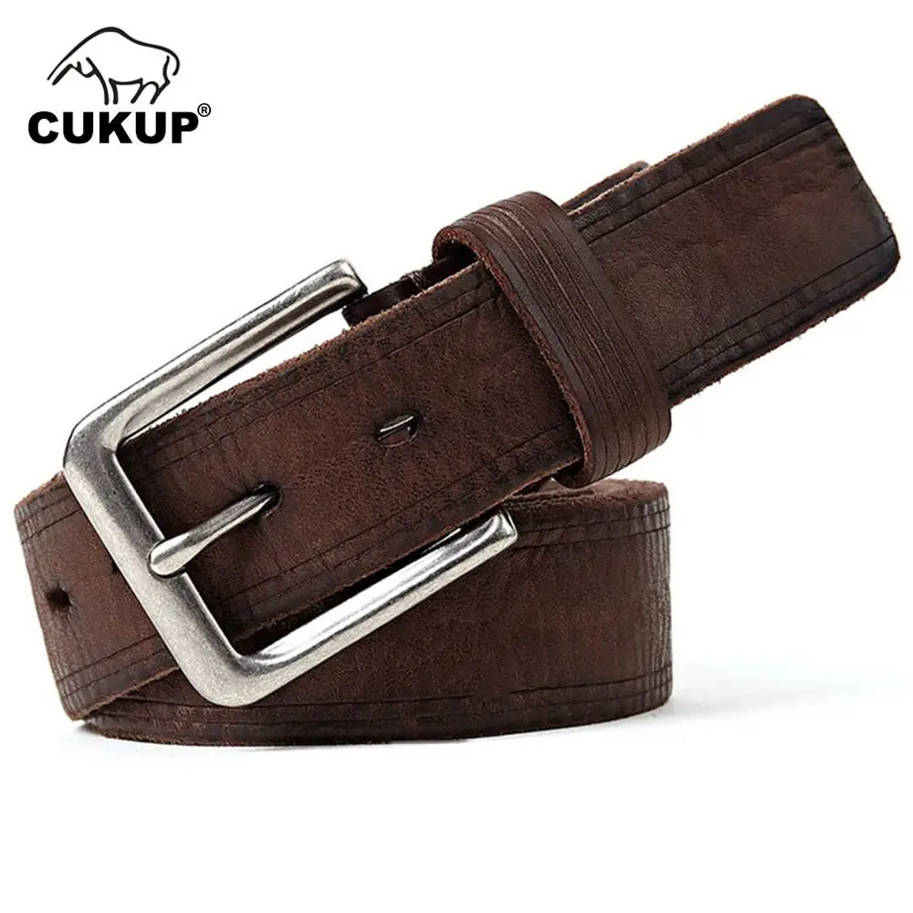 

CUKUP Mens Top Quality Solid Coffee Cow Skin Leather Belts Pin Buckle Metal Retro Styles Jeans Belt Accessories 2022 NCK321