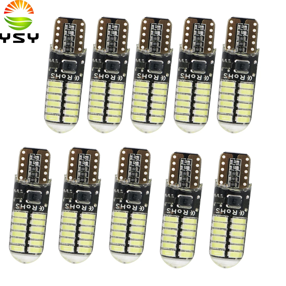 

YSY 10pcs T10 W5W led silicone gel light 194 168 3014 24SMD LED Light Clearance Lights Wedge Bulb Parking Light canbus