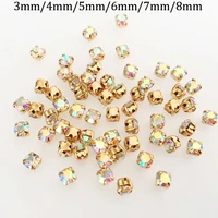 free shipping ab color glass square shape sew on rhinestones gold clawdiy clothing accessories