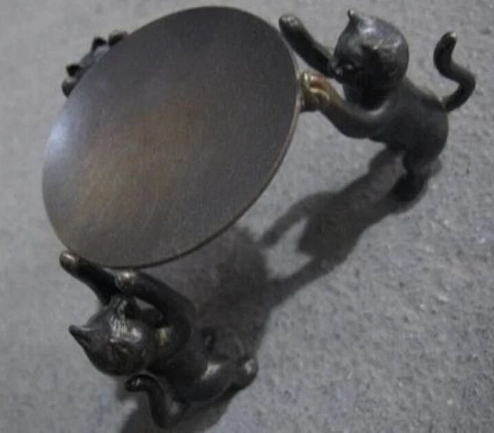 

3-cat Plate Round Exquisite antique Chinese Beautiful Bronze Statue Statue discount 30%