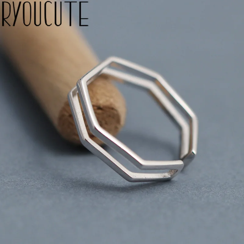 Женские богемные шестиугольные кольца регулируемые серебряного цвета в