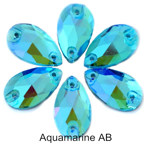 Aquamarine-ab Красочные каплевидные Хрустальные стеклянные пришивные стразы с плоской задней стороной красные AB пришивные камни каплевидные Стразы для шитья одежды Y1250 - Цвет: Aquamarine-ab