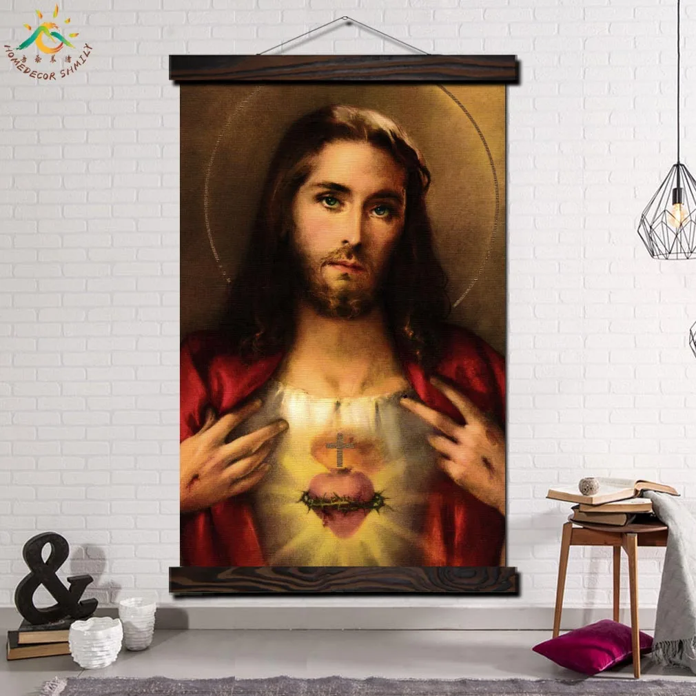 

Mary Sacred Heart Jesus Modern Wall Art Print Picture And Poster Frame Hanging Scroll Canvas Painting Canvas Poster Home Decor