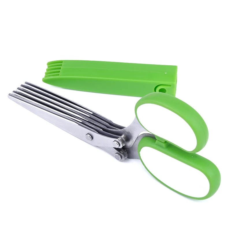 New Knives Cooking Tools Green Handle Kitchen product Scissors Five Layers | Дом и сад