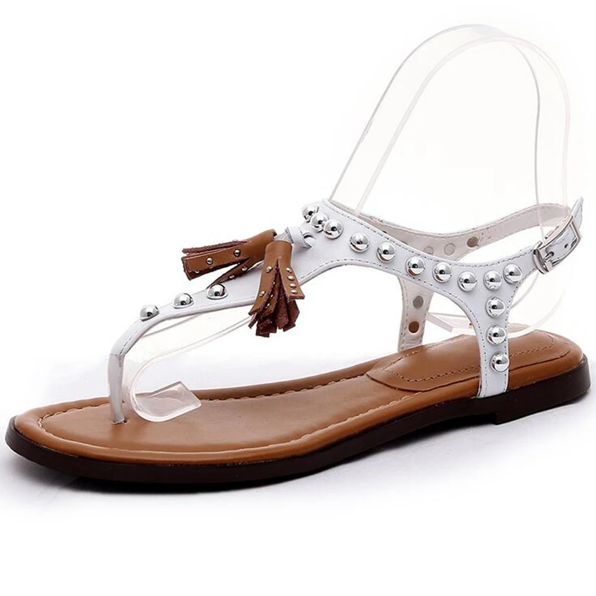 Новинка 2020 года Модные женские сандалии на плоской подошве из натуральной кожи с