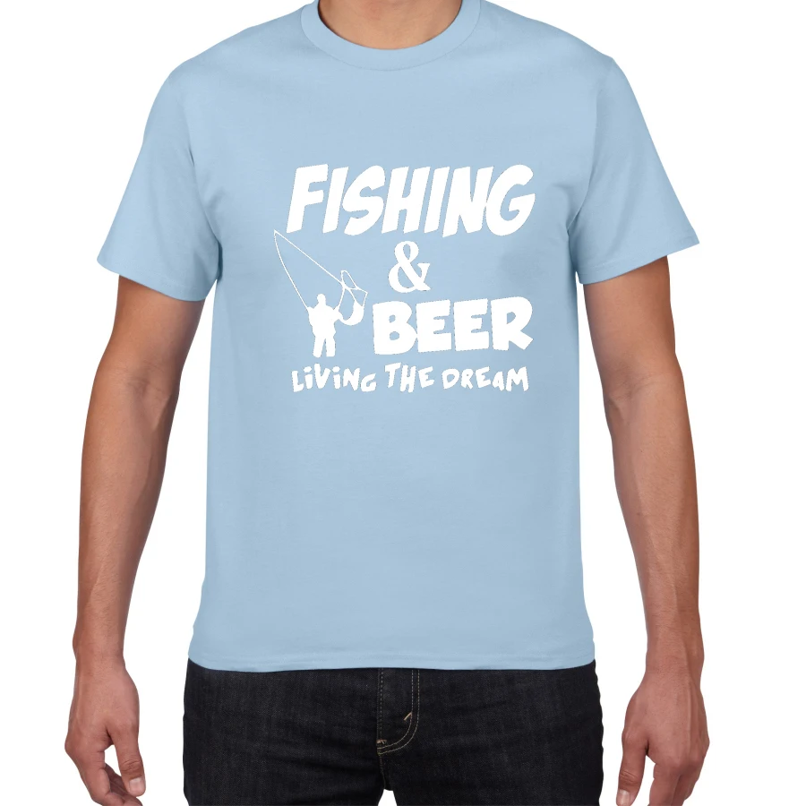 W535MT light blue Летняя хлопковая футболка с надписью «THIS GUY NEEDS A BEER», Мужская футболка с принтом «Fishing Beer Live The Dream», забавный подарок, футболки - Цвет: W535MT light blue