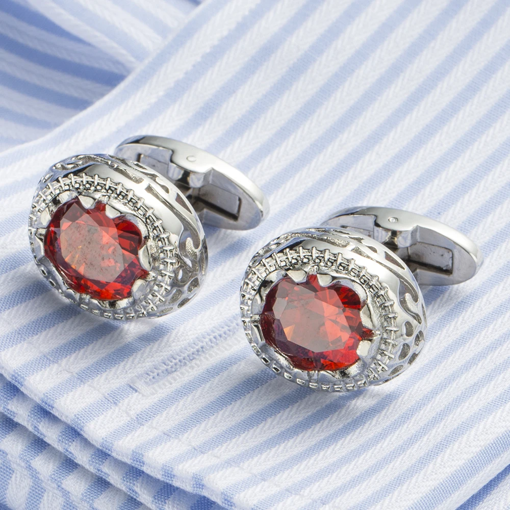 VAGULA Gemelos Classic Silver-color Red Rhineston Copper Cufflink Wedding Suit Shirt Buttons Cuff links 398 | Украшения и