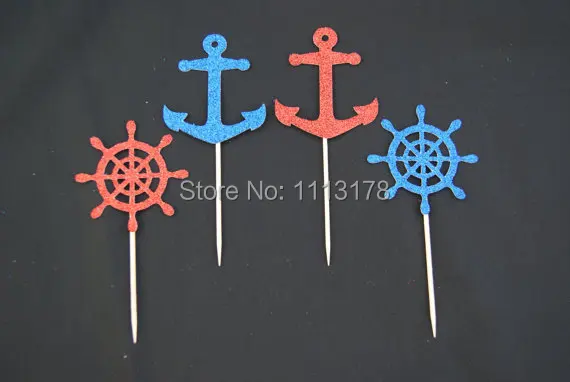 

Glitter Anchors Cupcake Toppers party baby bridal shower birthdayocearn wedding cake topper decor