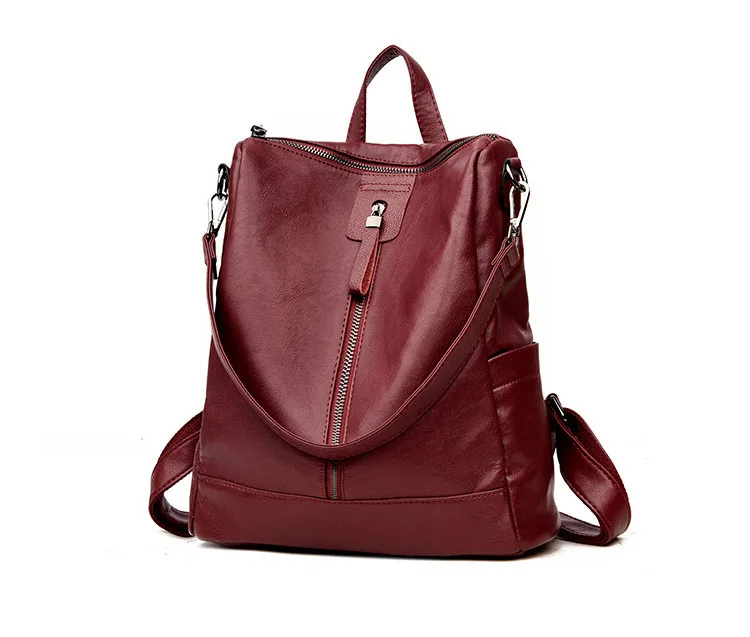 Красный Противоугонный рюкзак кожаный водонепроницаемый mochilas plecak sac dos rugzak back pack книжный рюкзак школьный рюкзаки рюкзак plecak i damskie - Цвет: Красный