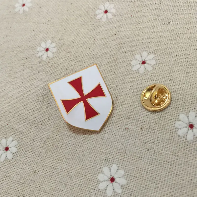 100pcs Factory Customized Pins and Badges Masonic Christian Army Crusader Knights Templar Red Cross White Shield Mason Lapel Pin | Дом и сад