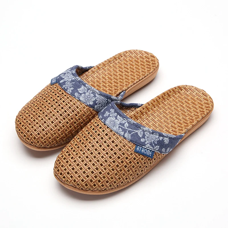 

FAYUEKEY 2019 New Summer Home Cane Linen Flax Slippers For Men Beach Breathable Non-slip Slides Sandals Flat Shoes
