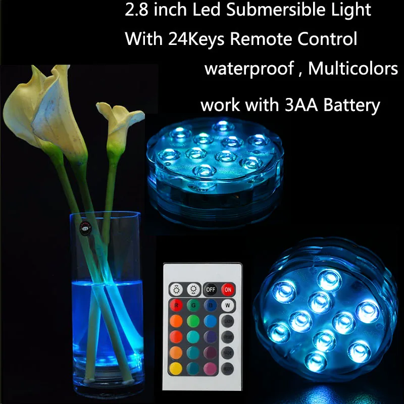 Centerpiece Lighting!!! 12PCS Battery Operated 2.8inch Waterproof Submersible Multicolors RGB LED Under Vase Light Base W/Remote | Освещение