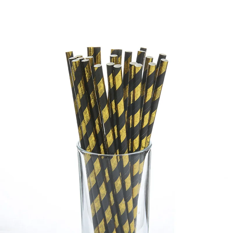 black straw 25pcs Золотой Серебряный бумажный стаканчик/тарелка/салфетка соломинки для свадьбы, дня рождения, вечеринки, декор для детского душа, вечерние принадлежности для детской посуды - Цвет: black straw 25pcs