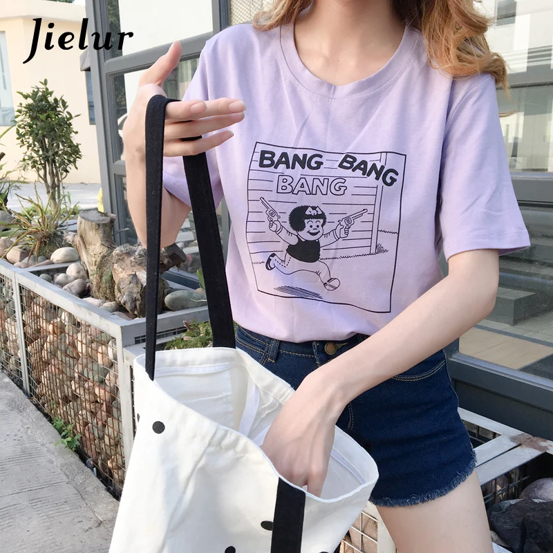 Jielur Harajuku Bang Kawaii Забавные футболки для женщин милая белая футболка с принтом
