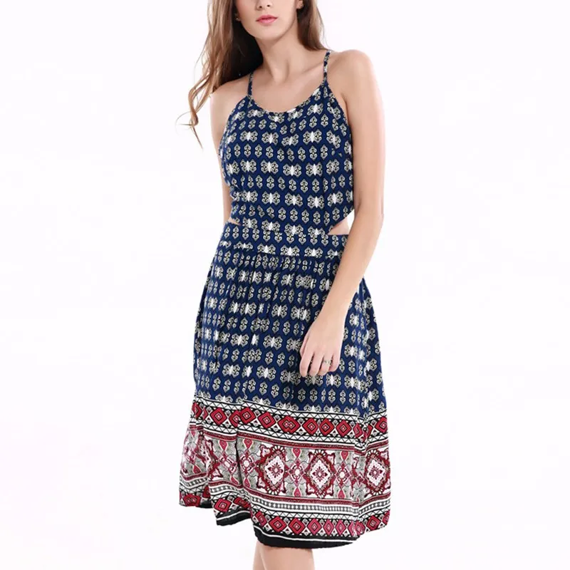 Старинные Цветочный Принт Спинки Vestidos 2017 Лето Женщины Sexy Beach Dress Без Бретелек