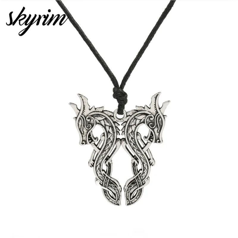 Женское/Мужское ожерелье Skyrim Wicca с подвеской в виде дракона двумя боковыми