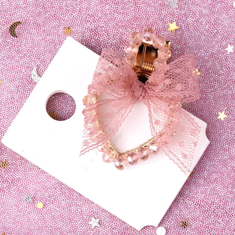 heart pink Ruoshui женские прозрачные хрустальные шпильки для волос элегантные кружевные банты заколки для волос для девочек модные корейские заколки аксессуары для волос - Цвет: heart pink