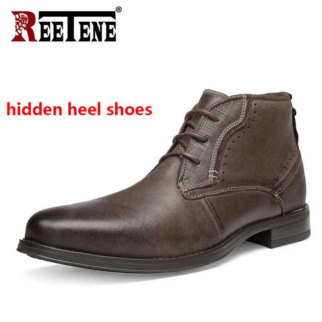 Brown-high REETENE/мужские ботинки из натуральной кожи; модная мужская удобная обувь; мужские мягкие ботильоны «Челси» в западном стиле; Водонепроницаемая мужская обувь - Цвет: Brown-high