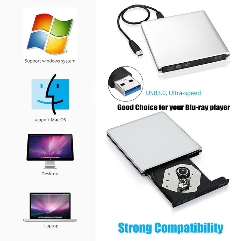 YAHEY USB 3 0 Blu ray Drive BD RE горелки 2019 внешний CD/DVD RW/RAM/ROM писатель 3D плеер супердрайв для