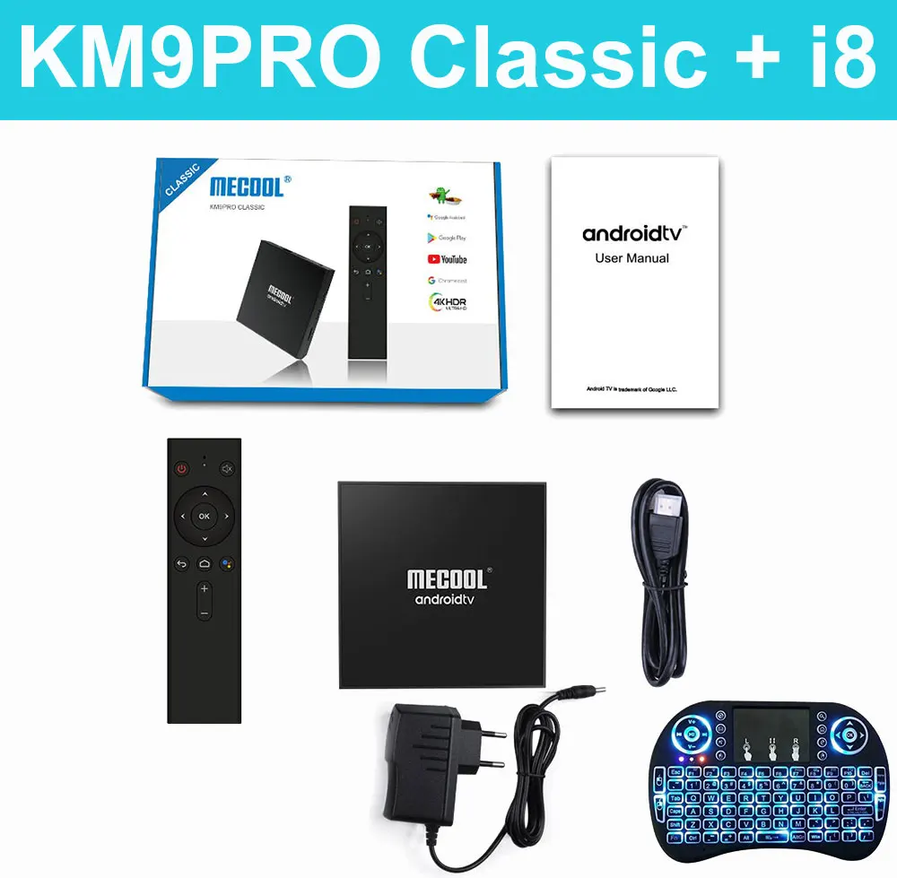 Add i8 Backlit Mecool KM9 Pro Классическая консоль Amlogic S905X2 Android 9,0 2G 16G 4K HDR хромированный литой голосовой контроль Android tv Box умная приставка - Цвет: Add i8 Backlit