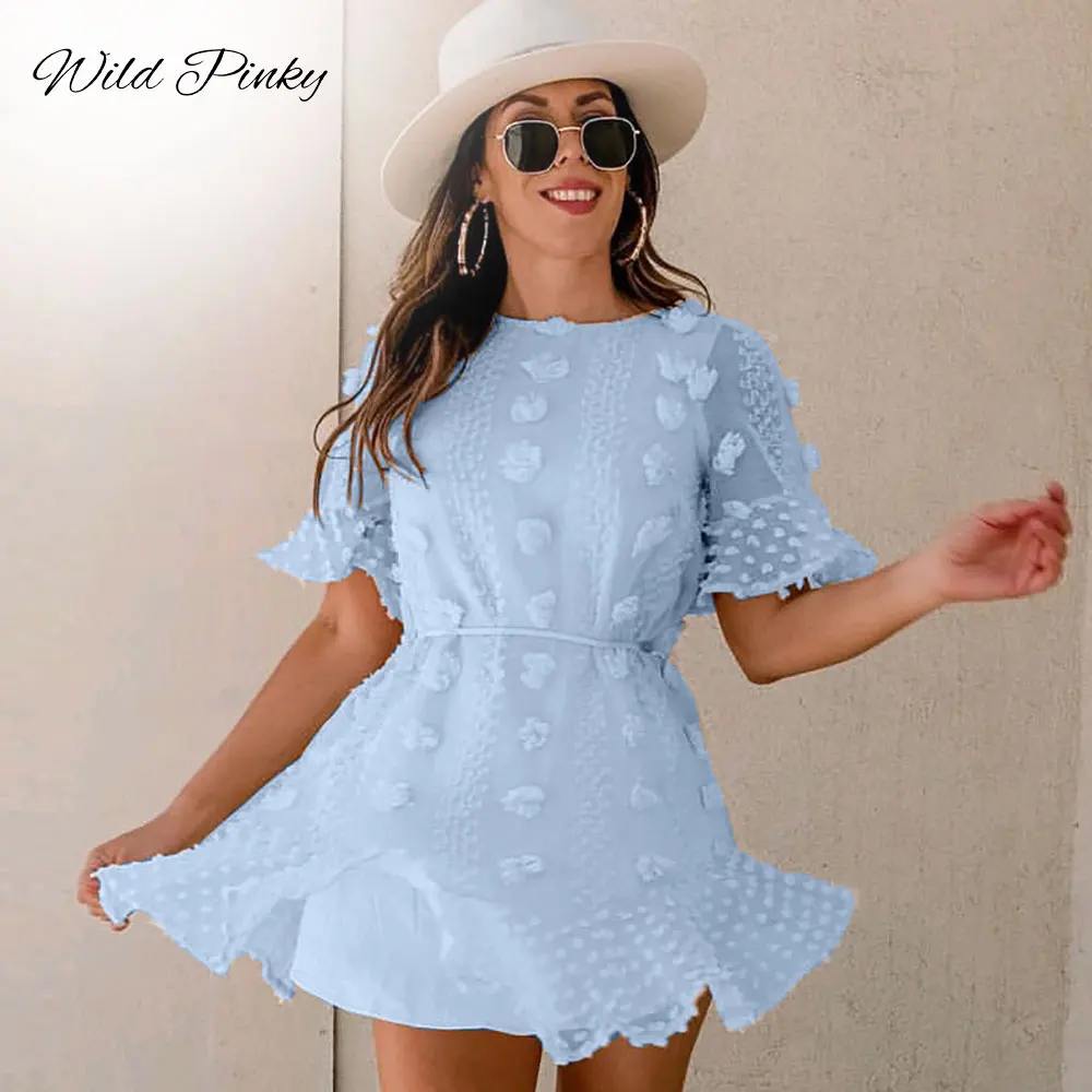 Платье WildPinky женское короткое с цветочной вышивкой винтажный элегантный сарафан