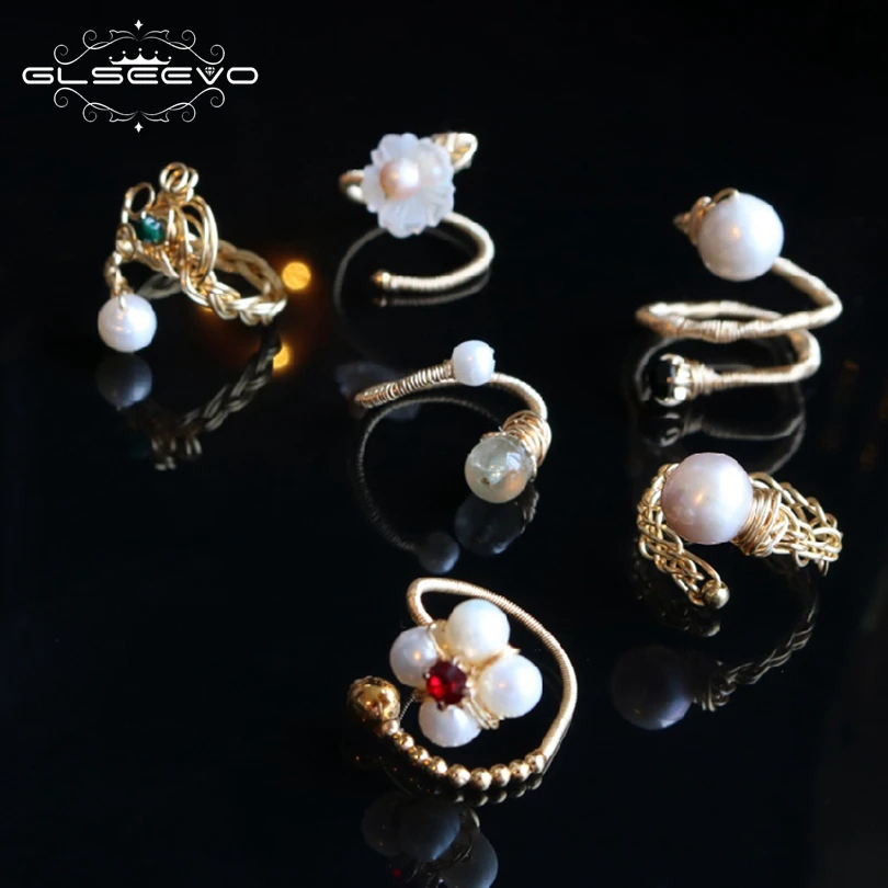 GLSEEVO Natural Fresh Water Pearl Handmade Adjustable Ring For Women Gifts Open Rings Luxury Fine Jewellery GR0197 | Украшения и
