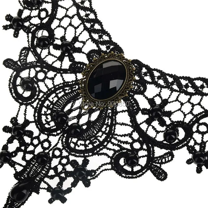 Женское ожерелье с подвеской бусиной черно белое в стиле ретро чокер готическом