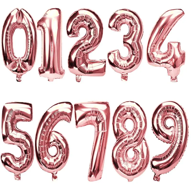 Ballons Number rose Шары, цифры, фольгированные шары, цифры, воздушный шар для детей, день рождения, дикие украшения, надувная фигура, 30 ans decoracao coroa - Цвет: Ballons Number rose