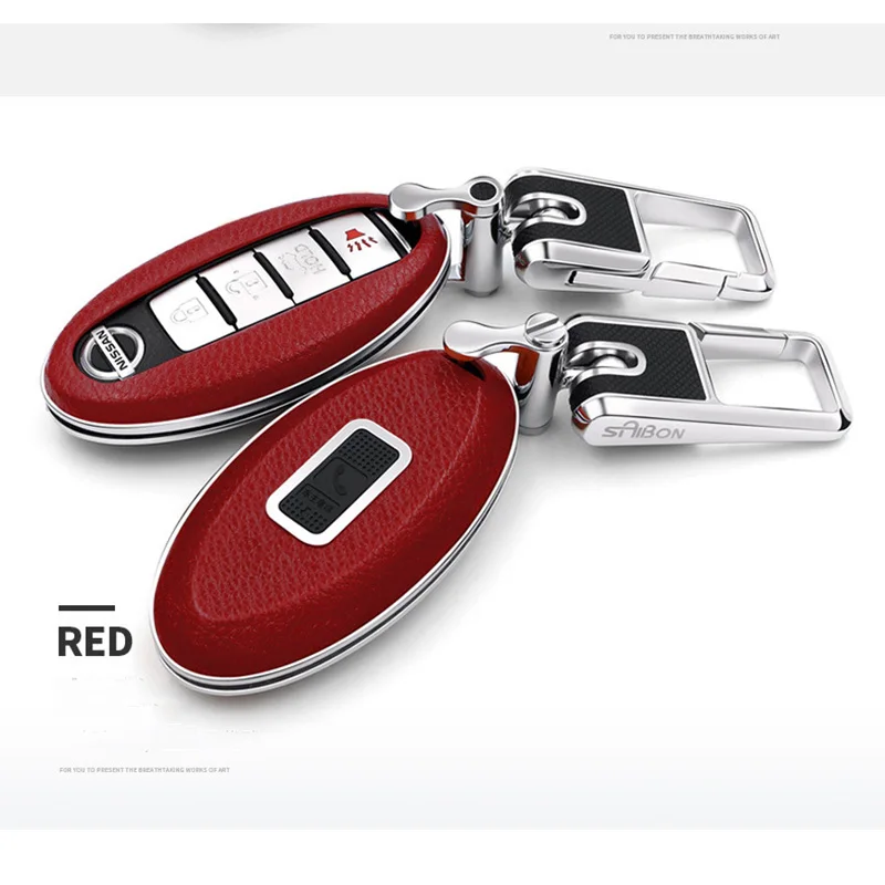 red set Чехол для ключей автомобиля, брелок из цинкового сплава для Nissan X-Trail 370Z Cube Micra Qashqai Juke Leaf Tiida Cube Quest Versa - Название цвета: red set