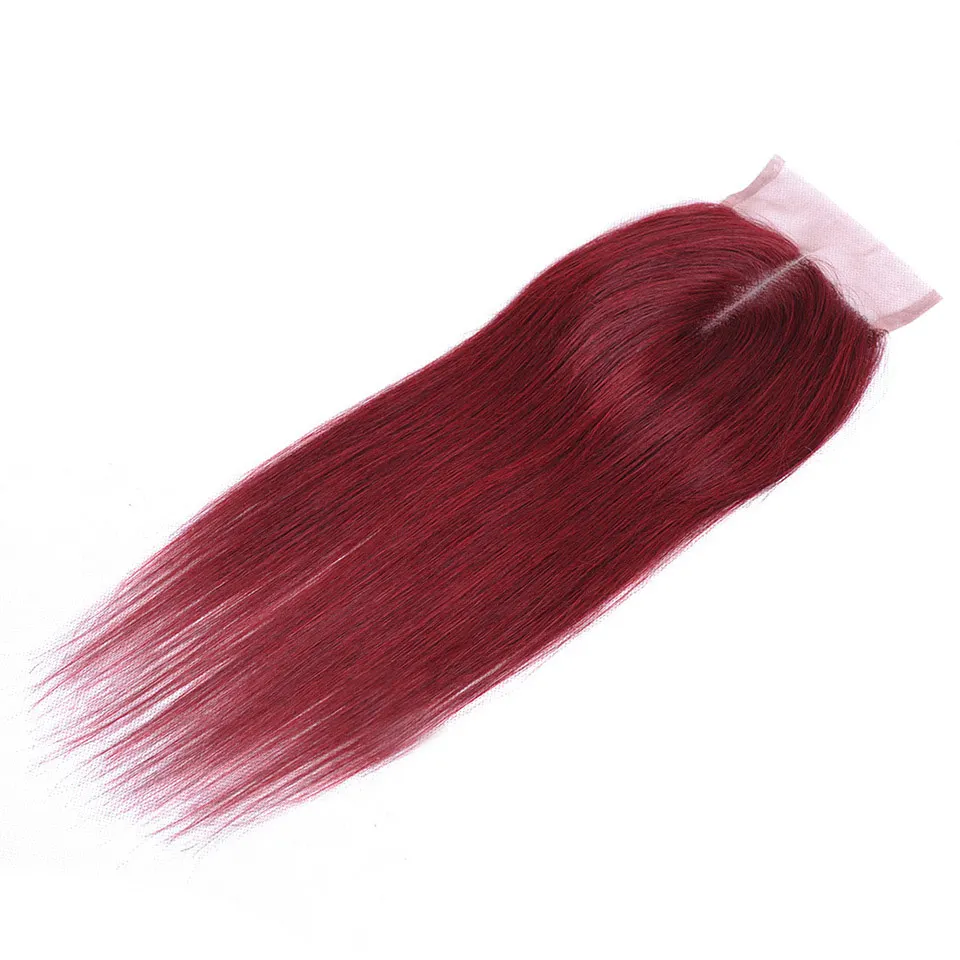 Bold Red 99J средняя часть закрытия прямые бордовые бразильские волосы плетение 4*4 закрытие Lisse 10-18 Сияющая Звезда не Реми натуральные волосы