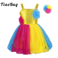 tiaobug girls colorful sleeveless sequins stage lyrical dance costumes kids ballet tutu mesh dress hairclip set child dance wear