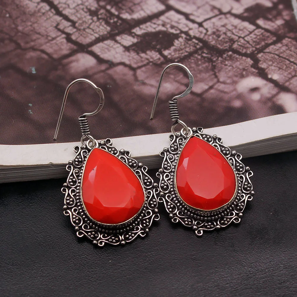 49% OFF Elegant Cute Natural Red Coral 925 Sterling Silver Women Ladies Dangle Earrings PT49 Free Shipping | Украшения и