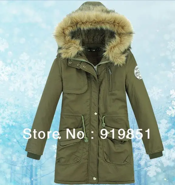 2013 Fashion New Winter Womens Down Coat Fleece Parka Warm Hoodie Overcoat Long Jacket Army Green Khaki Thicker jacket | Женская одежда