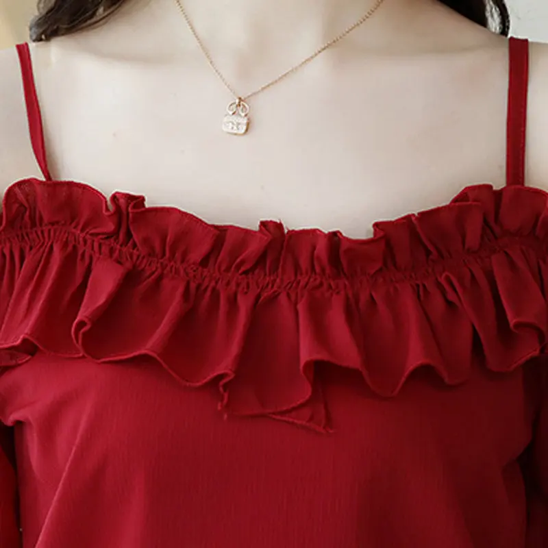 Топы 2018 летние Blusas Feminina сексуальные топы с открытыми плечами женская шифоновая