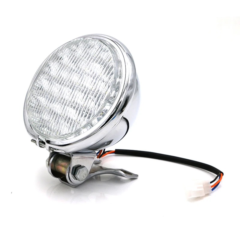 

Motorcycle Retro Black Silver LED Headlight Scooter Universal Headlamp Moto Refit Yellow Head Lamp DC 12V White Front Light Bulb