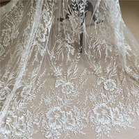 1 yard quality clear sequin off white tulle floral embroidery lace fabric bridal gown wedding dress veils shrug fabric