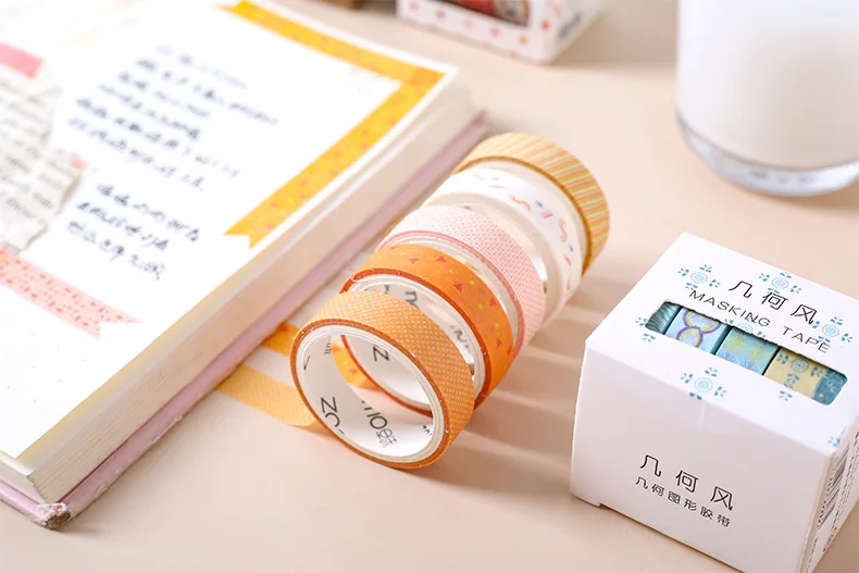 5Pcs/Set Grid Washi Tape Kawaii Decorative Adhesive Tape Thin Striped Masking Tape For Stickers Scrapbooking DIY Stationery Tape