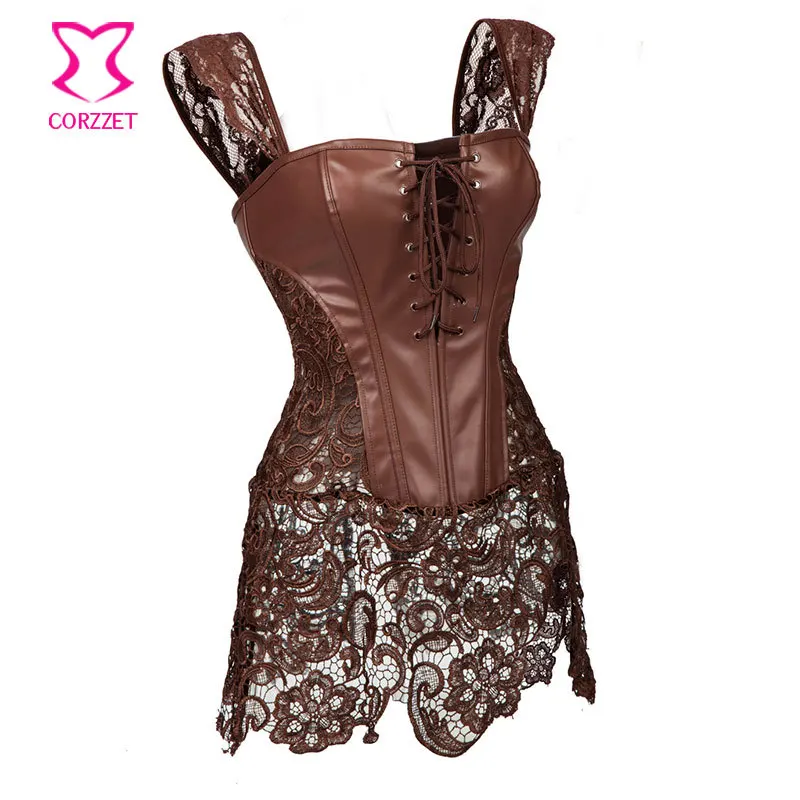 Корсет из искусственной кожи и ПВХ в стиле стимпанк|steampunk overbust corset|corset front laceoverbust